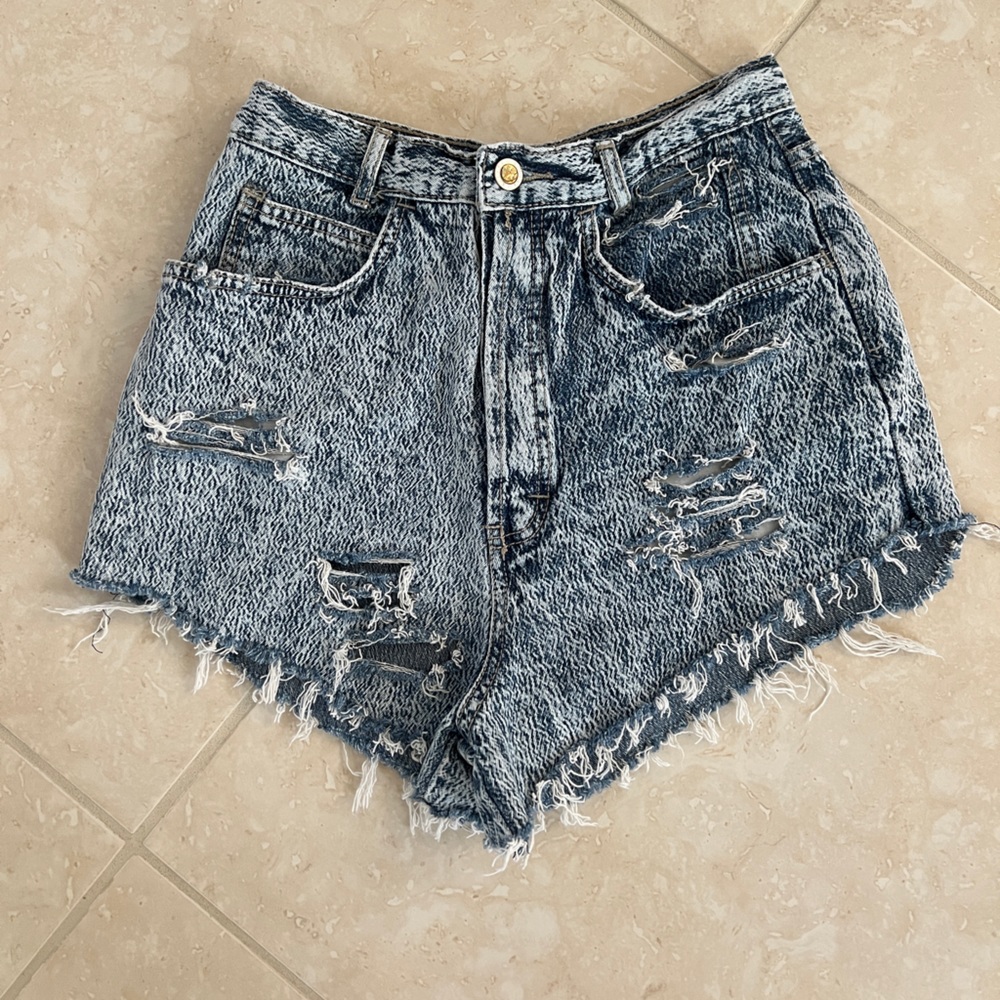 Acid Wash Distressed High Waist Jean Shorts